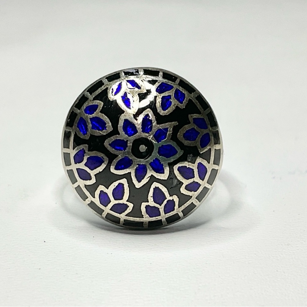 Vintage 800-900 Silver Enamel Dome Ring Adjustable SZ